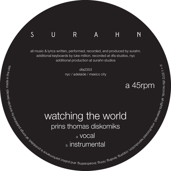 Surahn - Watching The World (Prins Thomas Remix) 12"